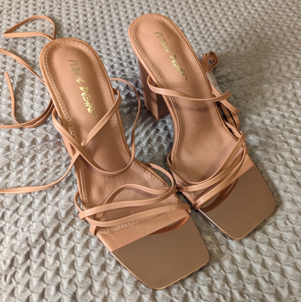 🔥 SALE ALERT - Public Desire Lace Up Mirror Heels - Picture 1 of 8